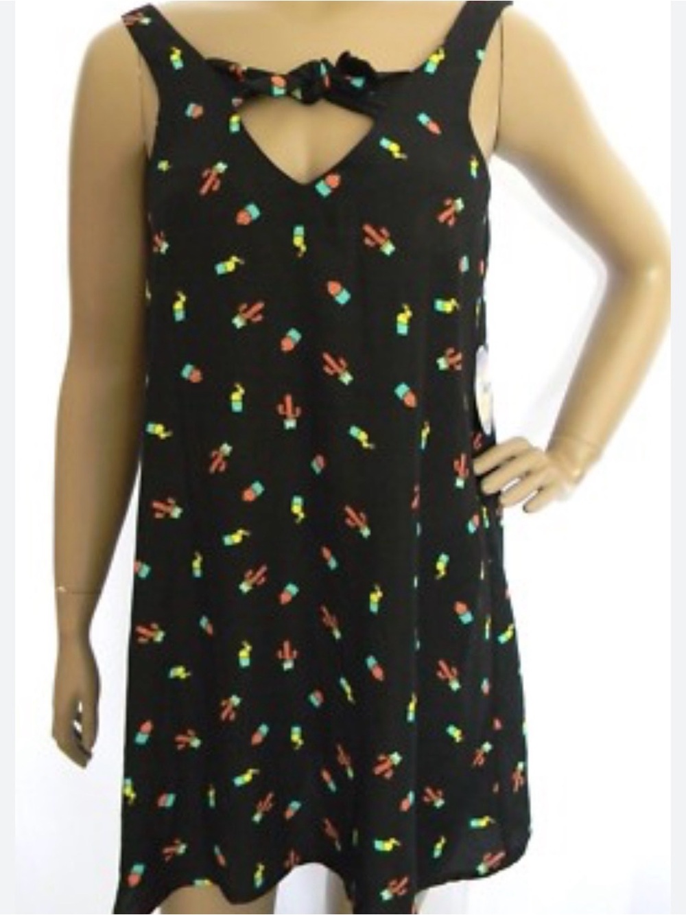 0079 BeBop Black Mini Dress with Red and Teal Print